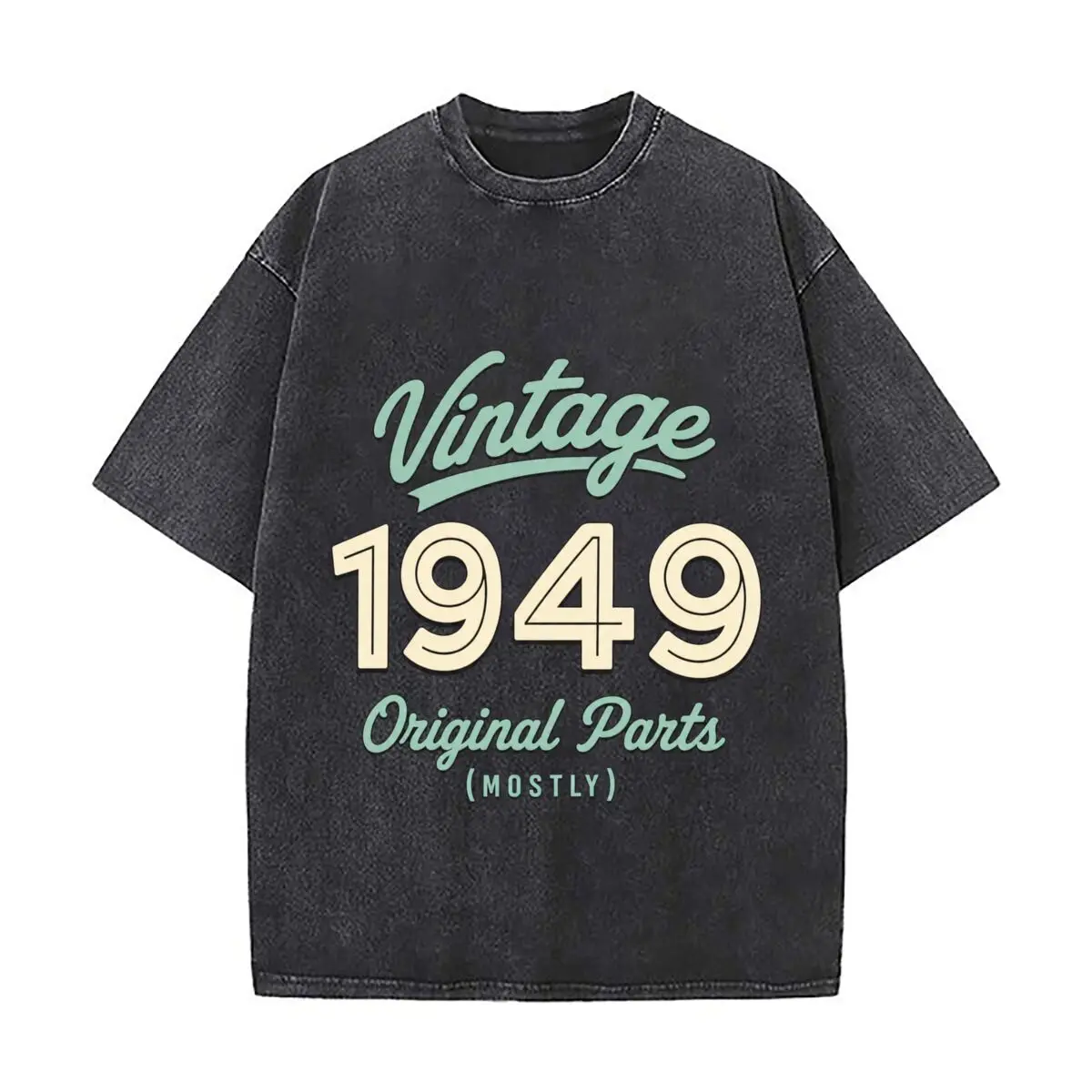 Vintage 1949 Original Parts Mostly Retro Typography Distressed Vintage Oversized Streetwear Tops for Coffee Dates
