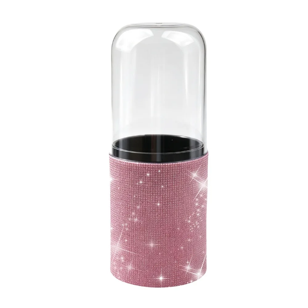 Rhinestone Makeup Brush Storage Bucket Portable PU Leather Glitter Makeup Brush Holder Pen Holder Bling Makeup Storage Box