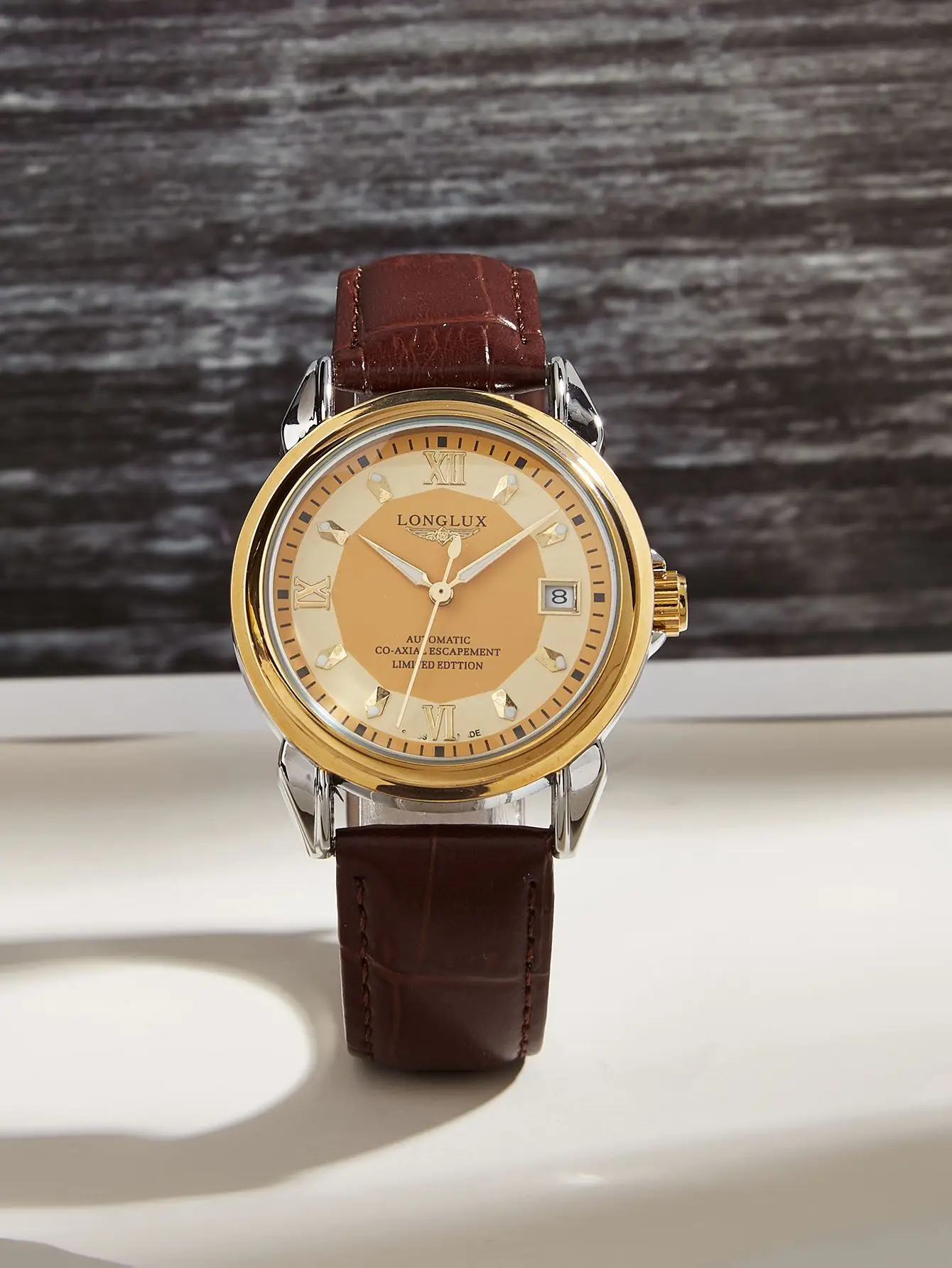 LONGLUX orologio automatico da uomo affari per il tempo libero incontri orologi da polso meccanici giorno data orologio da uomo in pelle impermeabile regalo da uomo