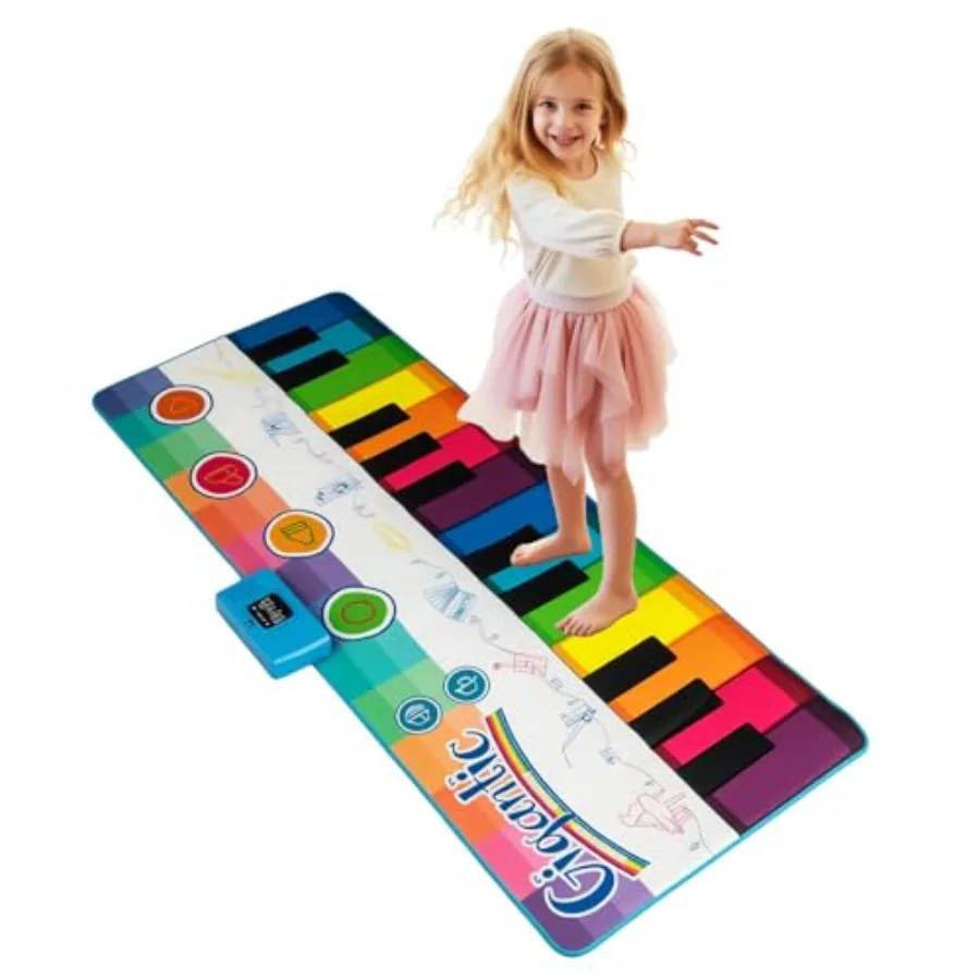 Floor Piano Mat for Toddlers: EVA Foam, Black/White, Giant 6ft 24-Key Interactive Dance Mat with 8 Sounds, 10 Songs, Record/Pla