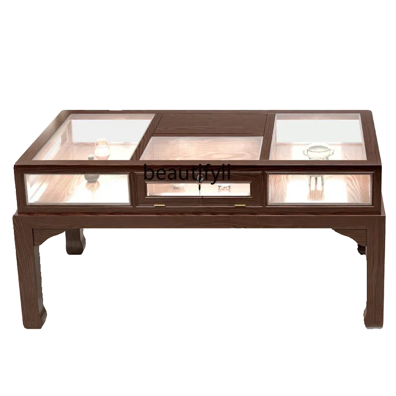 ltNew Chinese solid wood display jewelry counter jewelry glass negotiation table container island cabinet