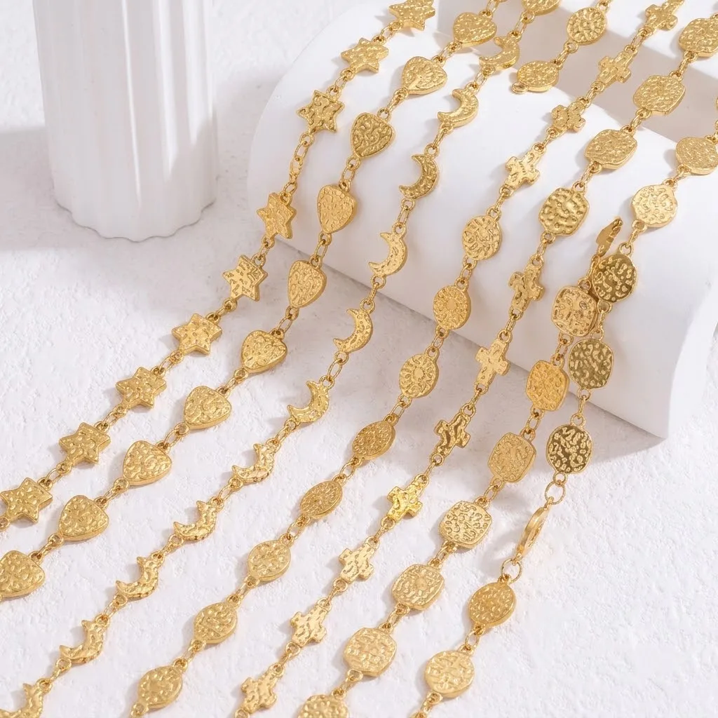 1m Edelstahl-Handgefertigte Kette mit Geprägten Stern-, Mond- und Herzformen für Schmuckherstellung, DIY-Halsketten und -Armbänder, Großhandel – Detail 1