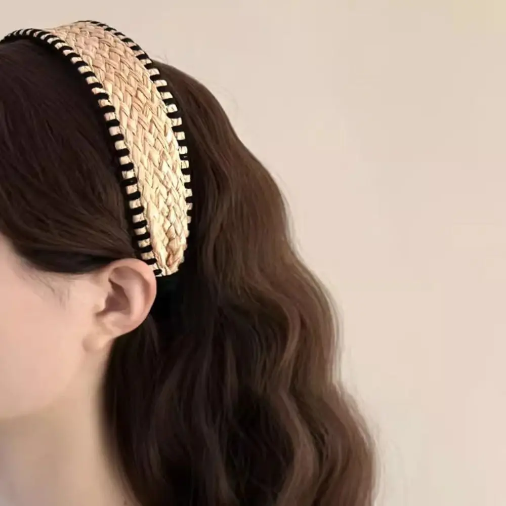 Wide Edge Straw Weave Headband Bohemia Vacation Style Raffia Grass Hairband Woven Korean Style Bohemian Style Hair Hoop Headwear