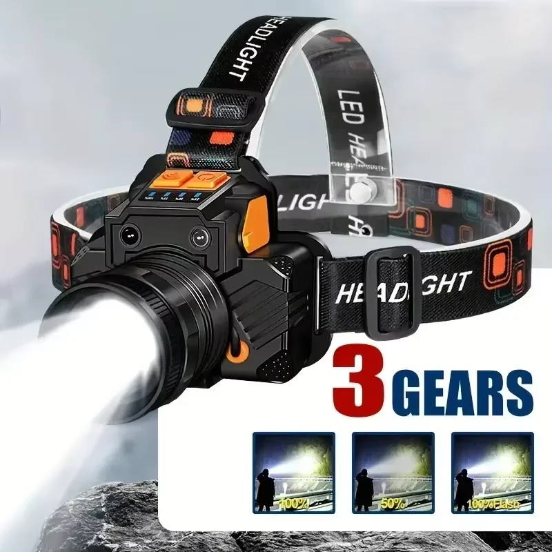 

Strong Light Long-range LED Headlamp Long Range Headlights Rechargeable Outdoor Night Fishing Camping Head Mounted Flashlight