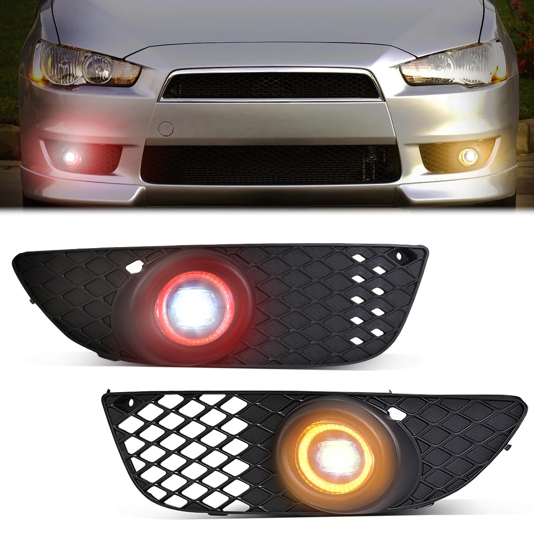 

Для Mitsubishi Lancer 2008-2014 светодиодные противотуманные фары, многоцветные дневные ходовые огни с светодиодными бусинами высокой плотности, автомобильные аксессуары, светодиодные DRL