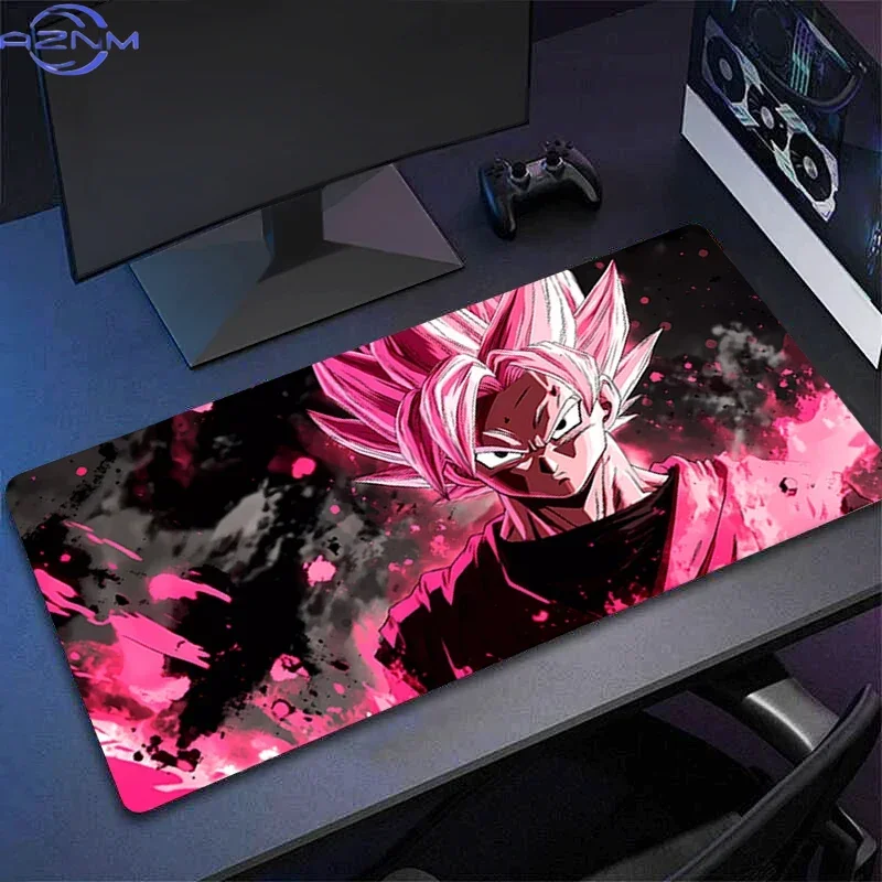 Anime Pink Hair Warrior Mouse Pad, Rubber Anti-slip Gaming Mouse Pad, Black Splash Ink Art Print Desk Mat with Smooth Surface fo