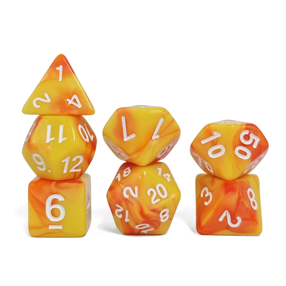 Sunfire Yellow Orange Swirl Polyhedral Dice Set, 7PCS Acrylic Dice for DND RPG Table Game for D&D, MTG and Role-Playings