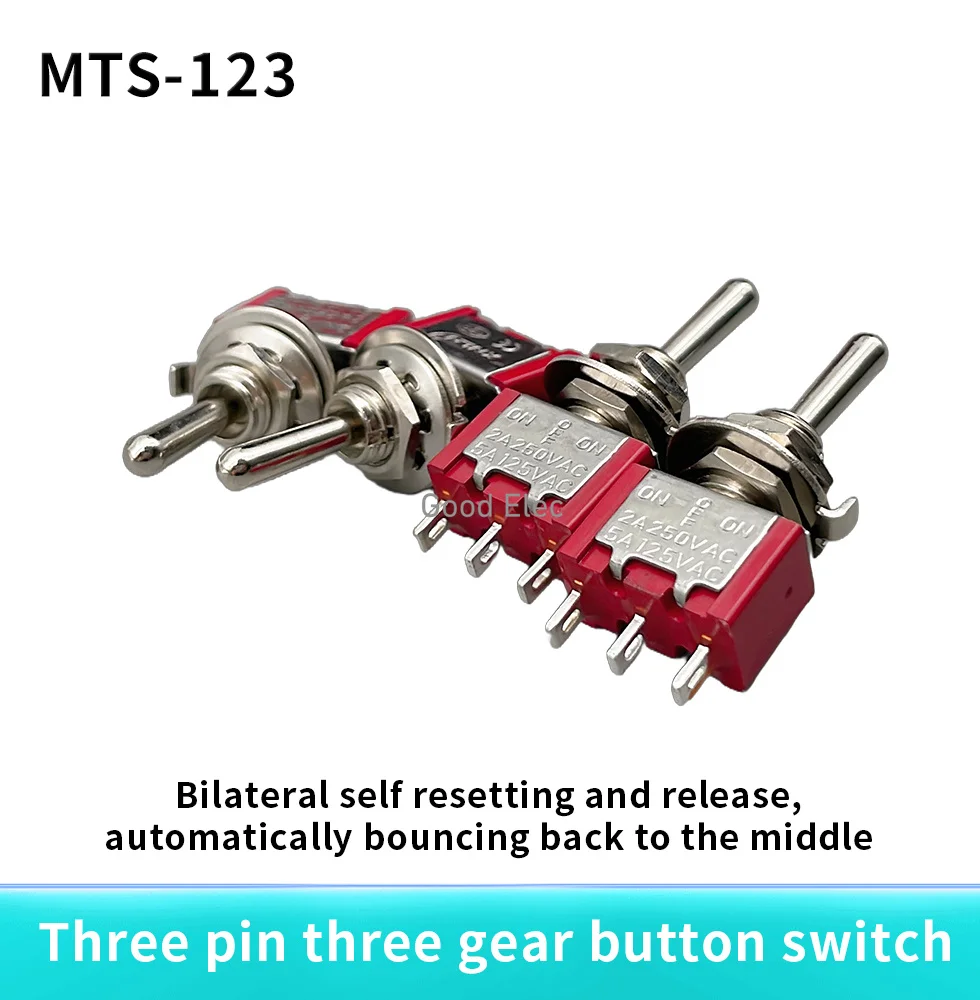 5pcs/10pcs Red Momentary/lock Mini MTS-123/MTS-103 3-Pin SPDT ON-OFF-ON 6A 125VAC  Miniature Toggle Switches