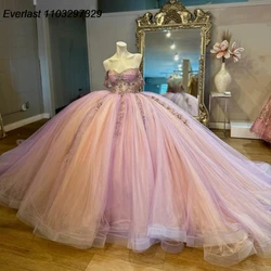 EVLAST Customized Pink Quinceanera Dress Ball Gown Lace Applique Beading Mexican Corset Sweet 16 Vestido De 15 Anos TQD986