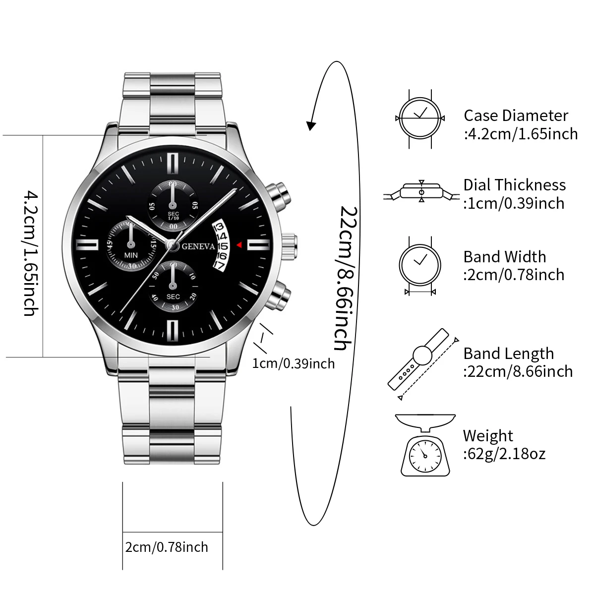 4Pcs/Set New Men's Temperament Watch Fashion Calendar Stainess Steel Business Watch With Bracelet Necklace Ring Set