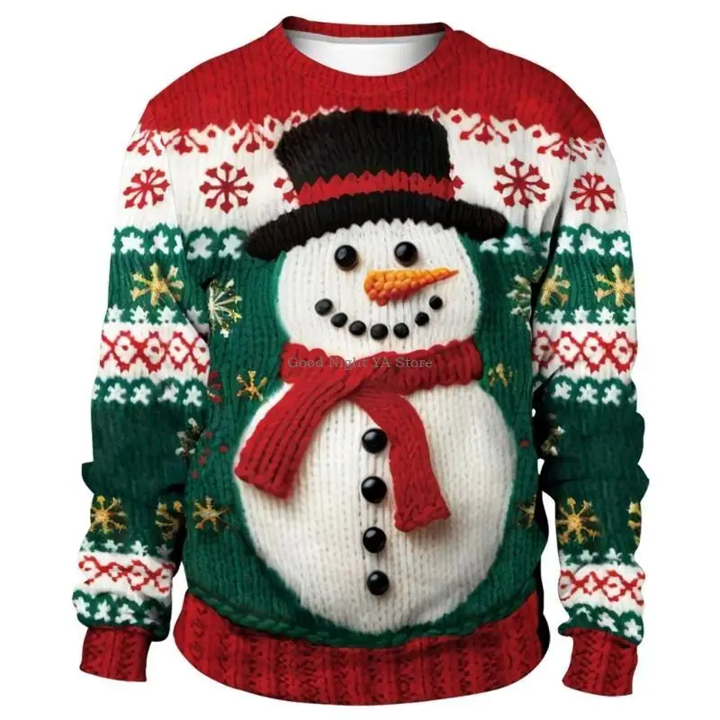 

Casual Round Neck Christmas Sweatshirt for Men and Women Sweater 3D Digital Printed Pullovers for Holiday Celebrations