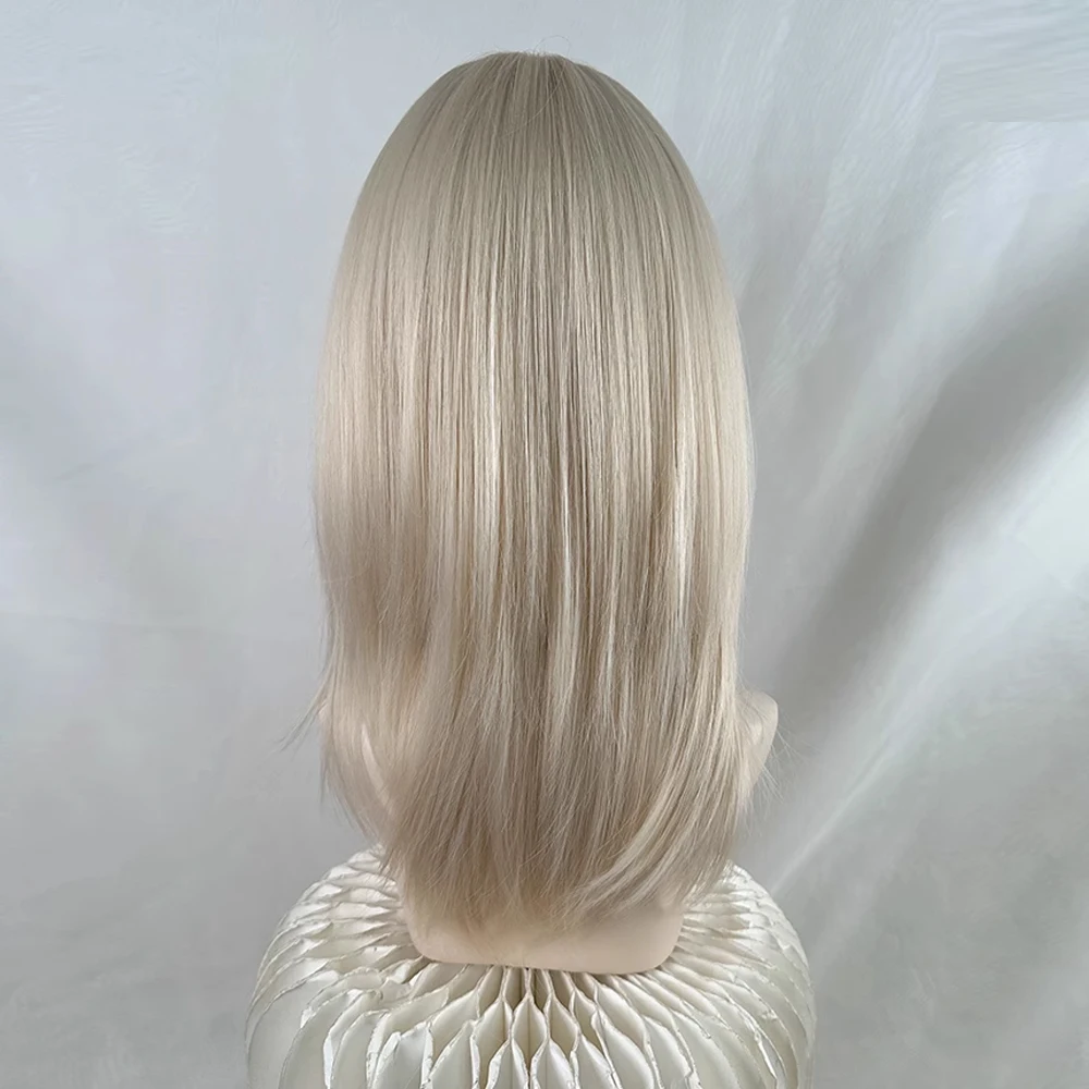 Light Blonde Short Straight Layered Wigs with Bangs Synthetic Heat Resistant Women Fluffy Lolita Cosplay Wig for Daily Party
