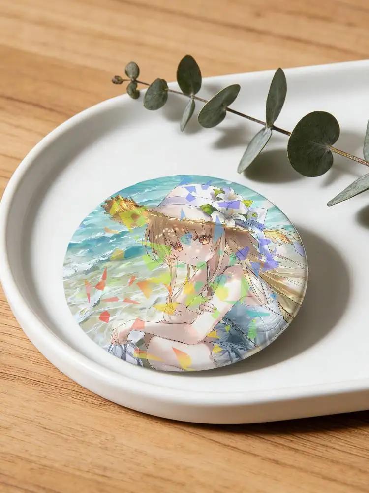 Shiina Mahiru THE ANGEL NEXT DOOR SPOILS ME ROTTEN Round Badge Lapel Pins for Backpacks Briefcase Laser Brooch Clothes Gifts