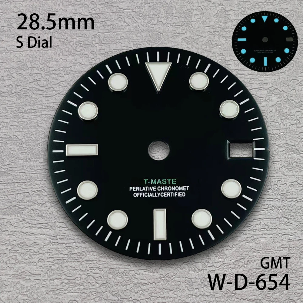 28.5mm GMT Print S Dial Fit NH34 Japanese Movement Ice Blue Luminous Watch Modification Accessories