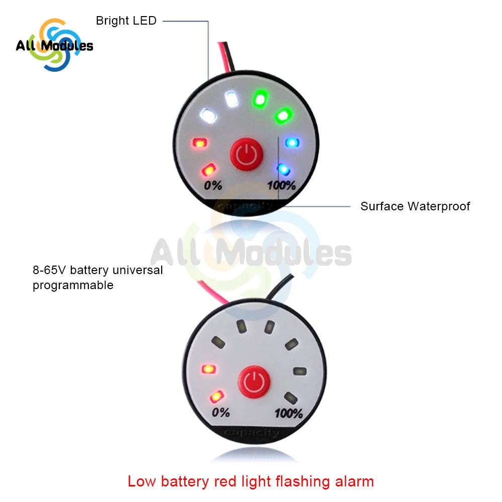 Programmabile 4.2V 7.4V 12V 16.8V 22V 24V 36V LED Indicatore di capacità della batteria al litio Display del livello di potenza Tester