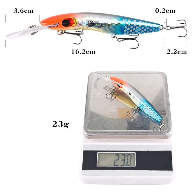 Vivid Deep Diving 8M+ Big Minnow Wobbler 10 Color Fishing Lures Simulate Bending Trolling for Freshwater Carnivorous Fish