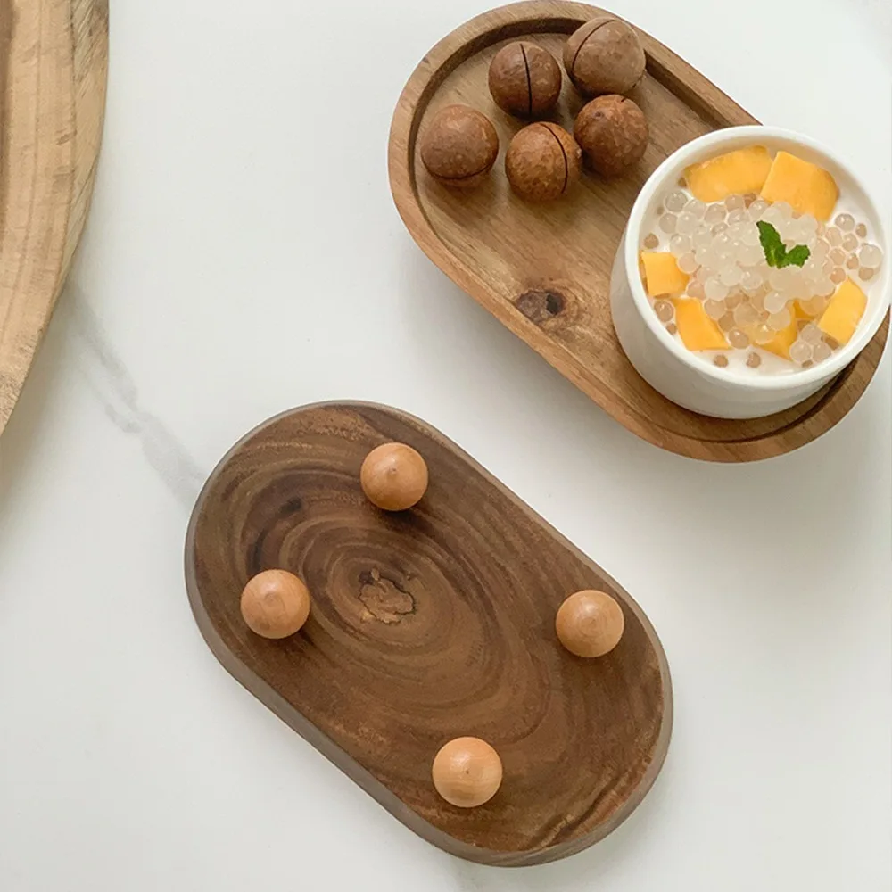 Wooden Oval Elevated Display Tray 1.77in Brown Tabletop Jewelry Candle Storage Riser Tray Farmhouse Style Wooden Decorative Tray