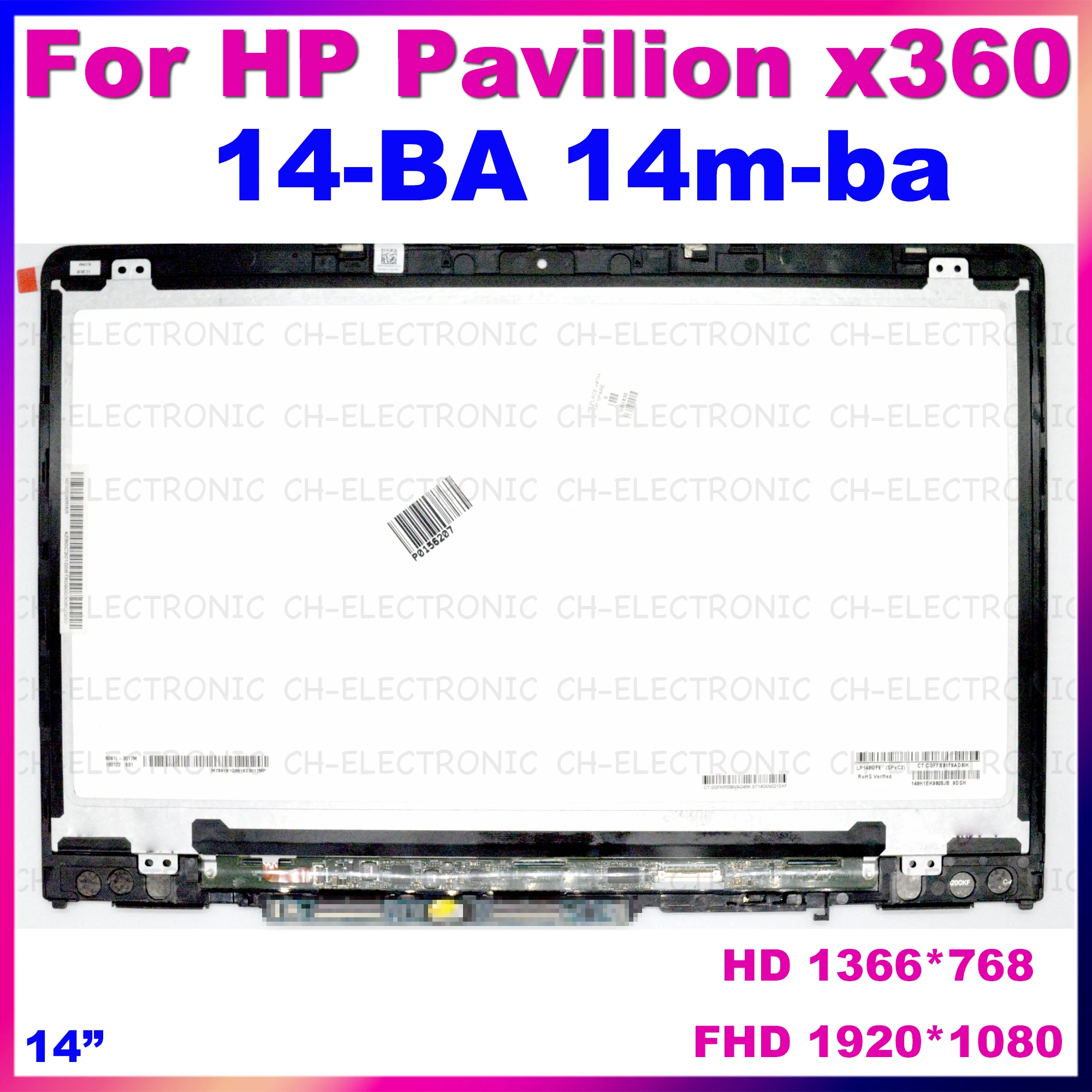 

14" 1080p For HP Pavilion X360 14 BA 14M BA FHD Laptop LCD Display Touch Screen Digitizer Assembly With Frame Replacement