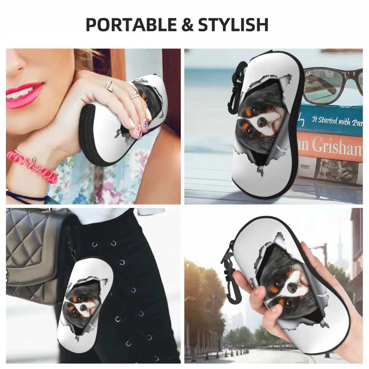 Custom Cavalier King Charles Spaniel Puppy Sunglasses Case Neoprene Zipper Dog Shell Eyeglass Case Protective Box For Glasses