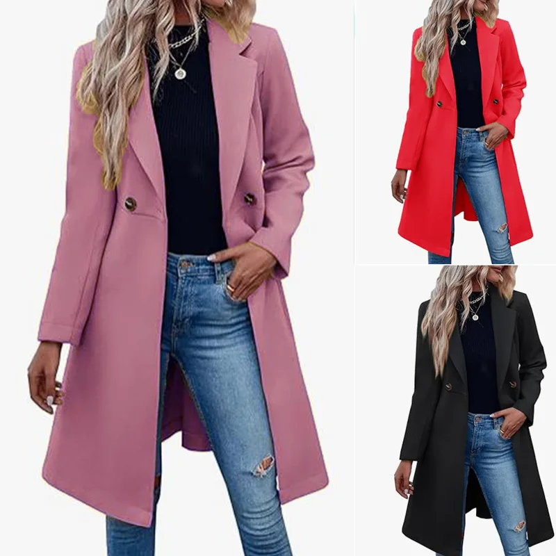 2025 Winter Jacket Women New Long Women's Coat with Waist Strap Double Breasted Button Coat