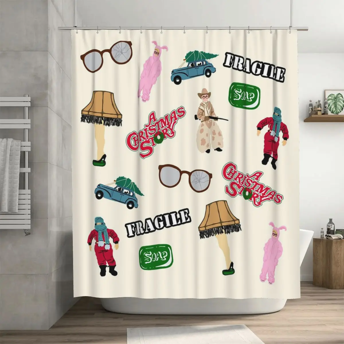 

Занавеска для душа «Рождественская история» из полиэстера, водонепроницаемая, с крючками