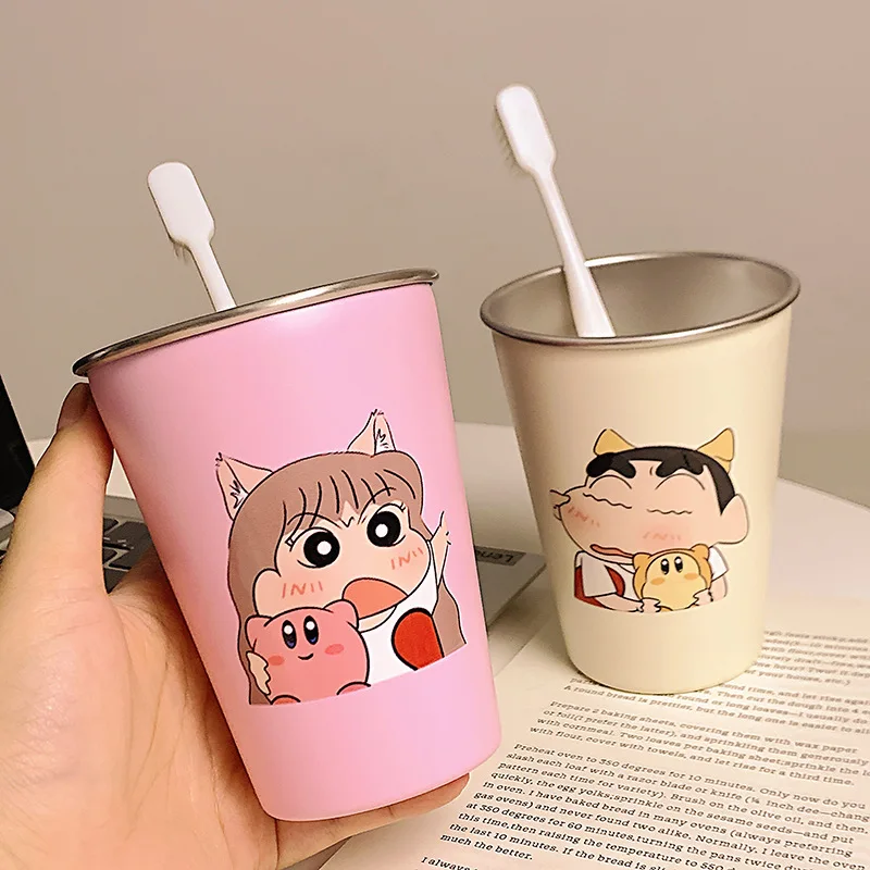 Crayon Shin-chan Anime Cartoon Print Stainless Steel Mouthwash Cup Household Toothbrush Cups Drop-proof Couple's Cup