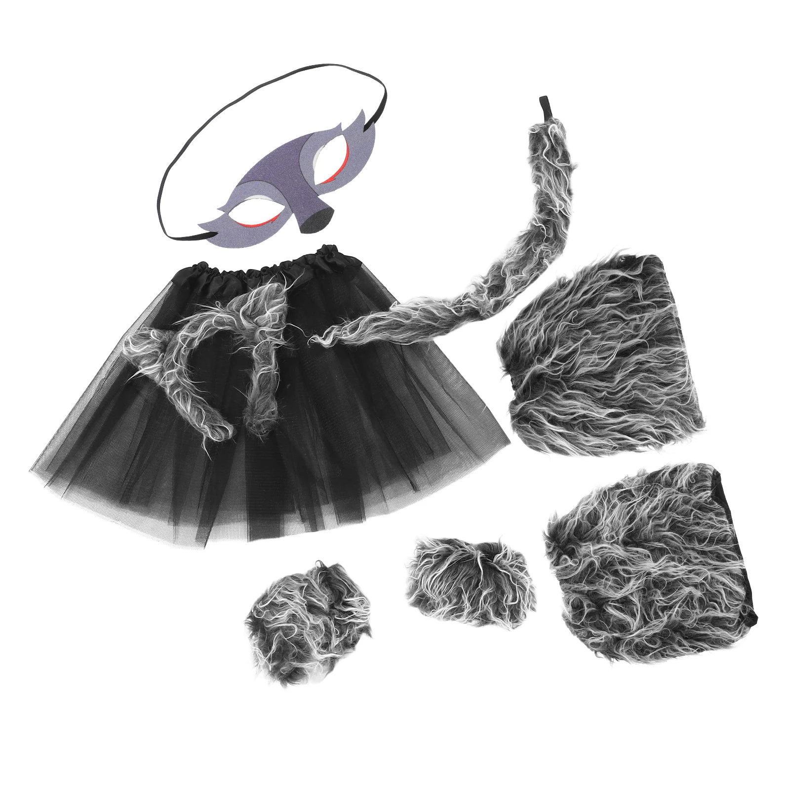 Set Kostum Serigala untuk Anak-anak, Telinga Realistis, Ikat Kepala, Ekor, Masker, Penghangat Kaki, Aksesori Pesta Bertema Halloween