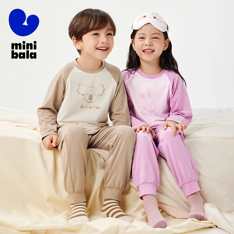 Антибактериальный комплект домашней одежды Mini Bala для мальчиков и девочек — мягкие дышащие хлопковые пижамы для малышей и детей, милая одежда для сна, домашняя одежда, Co