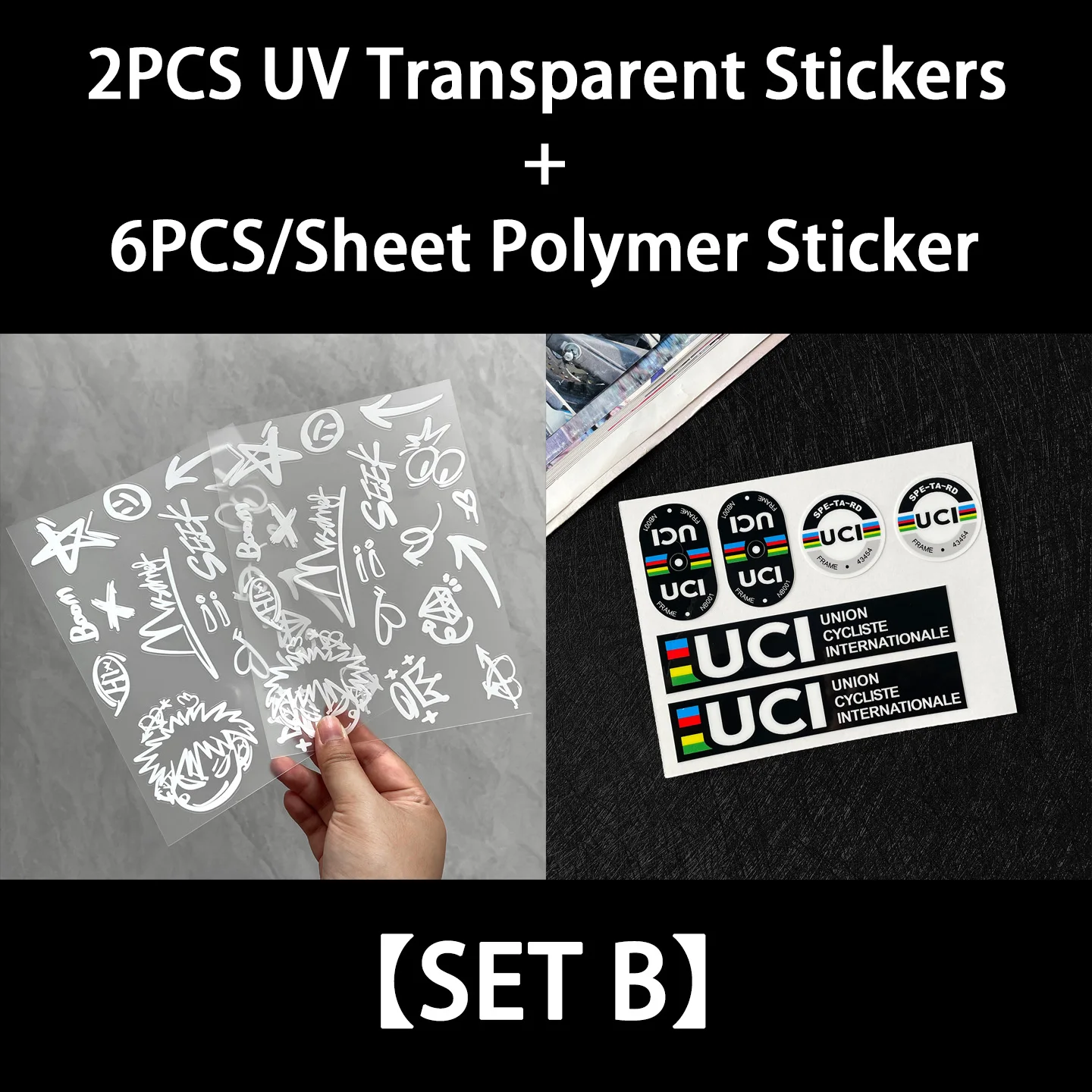 UV-Transparente Graffiti DIY Fahrrad-Aufkleber Fahrradrahmen Oberrohr Radsport Rennrad MTB Fahrräder Helm Vordergabel Dekor Zubehör