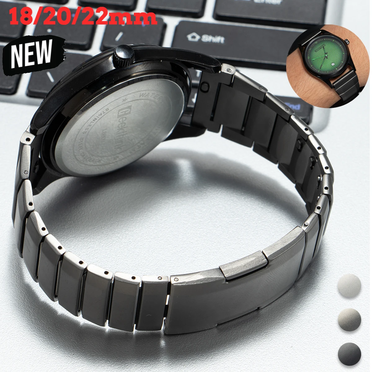 

18/20/22mm Stainless Steel Band for Huawei GT6Pro 46mm Curved Connector Design for Samsung Galaxy Watch 8/7/6/5/4 Universal Band