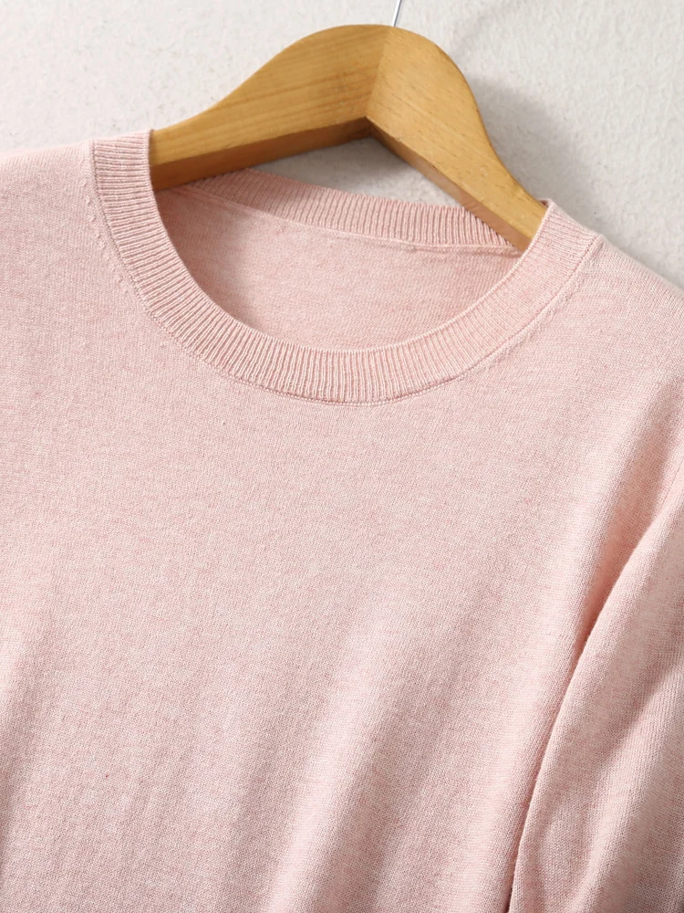 SuyaDream-suéteres básicos para mujer, mezcla de seda y Cachemira, jerséis con cuello redondo, suéteres sólidos, camisas de fondo para Otoño e