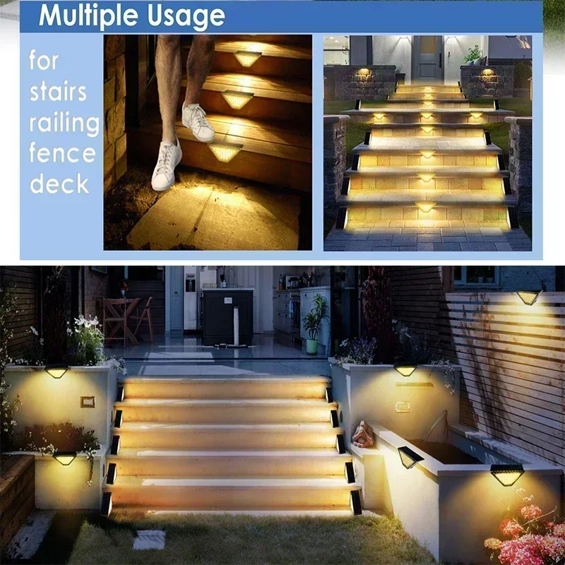 Solar Lights for Outdoors Stair Lamps Warm White LED Step Light, IP65 Waterproof Steps, Garden, Walkway, Stairs Path