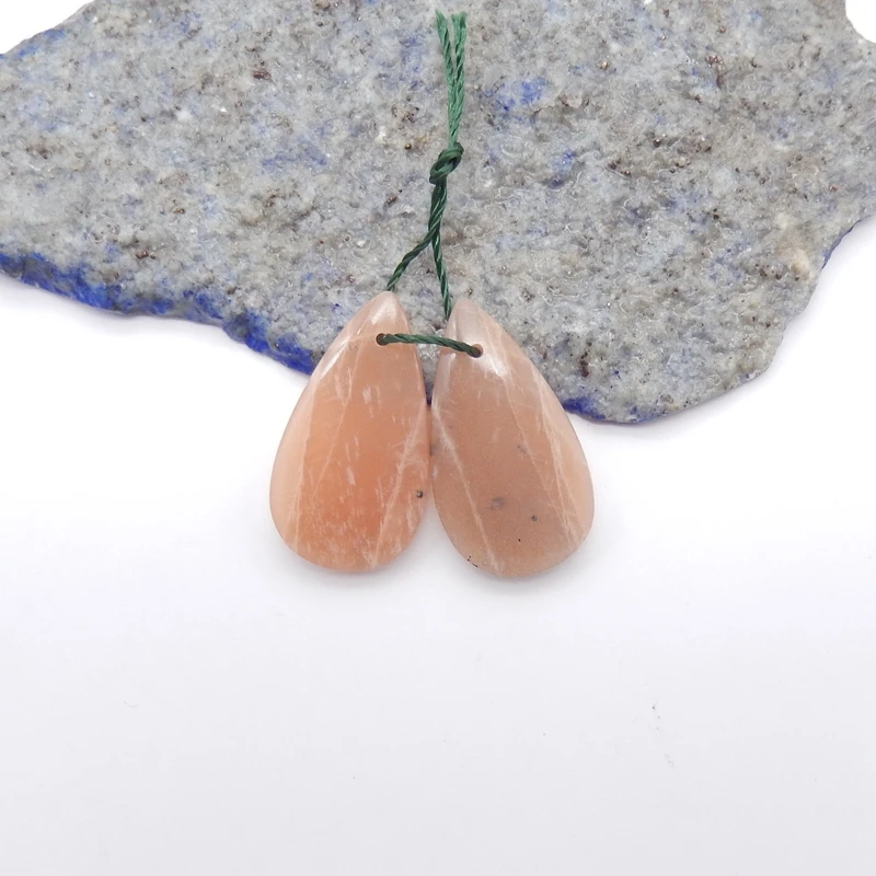 Women's Handmade Semiprecious Stones Waterdrop Earring Beads Red Sand Sun Sitara Bead Supplies 26x15x4mm Jewelry Pair