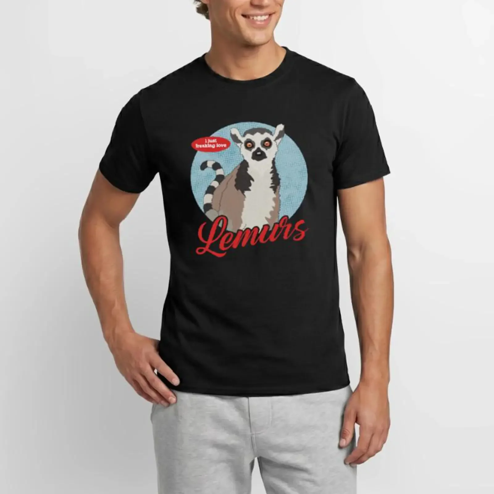 Ring tailed Lemur for Men's T Shirt vintage Washed Top For Everyday Wear designer clothes Soft Stretched streetwear Breathable