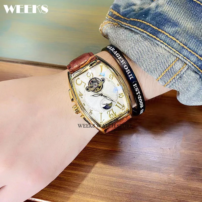 Luxury Automatic Mechanical Watch for Men Wrist Watch Tourbillon Skeleton Wrist Clock Tonneau Case Male Luminous Top Wristwatch