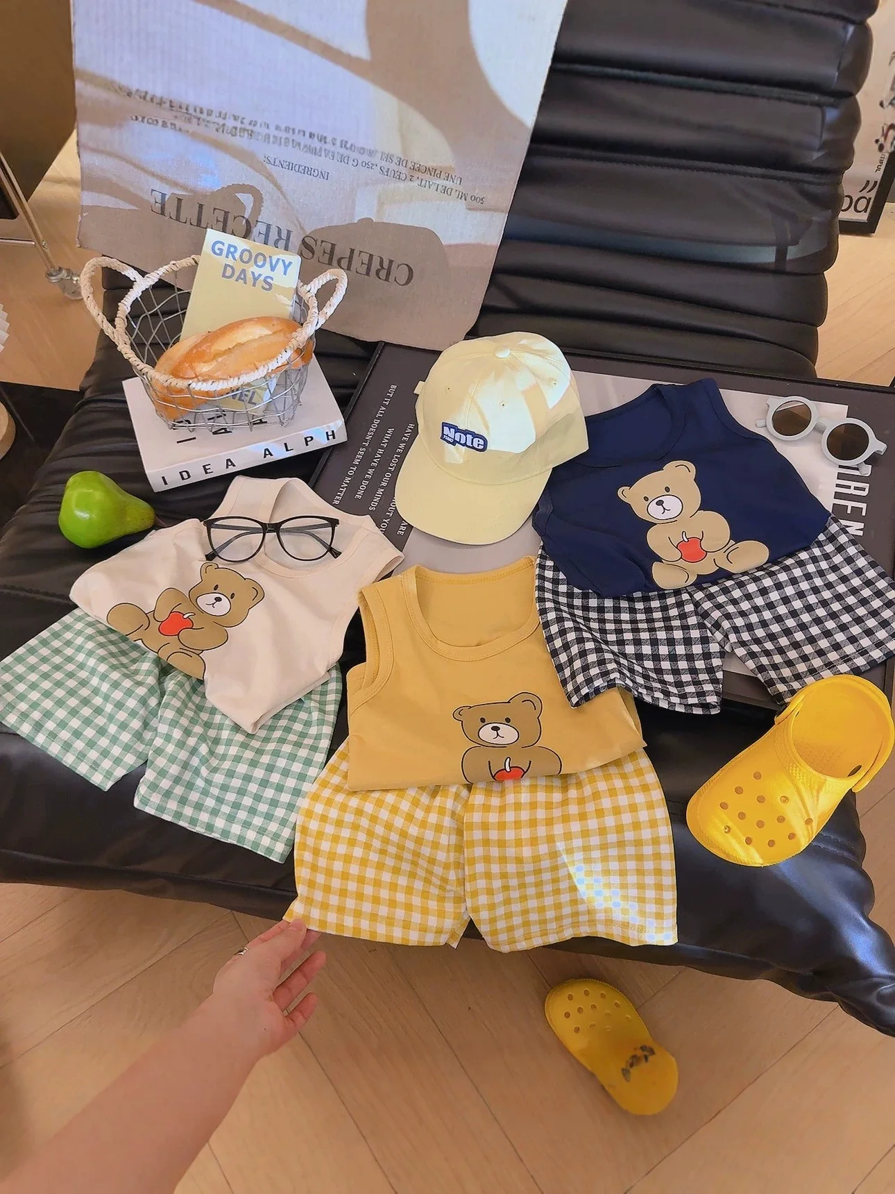 2PCS/Set Kids Summer Clothing Set Vest +Short Pants Boys T-shirt+Plaid Shorts Girls Clothes Outfits