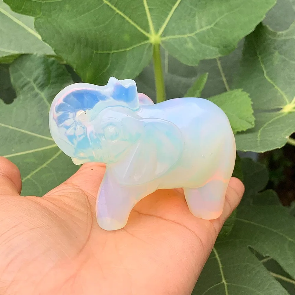 Opalite Elephant Statue Hand Carved Crystal Animal Figurine Reiki Healing Energy Stone Spiritual Luck Symbol Home Decor Gift