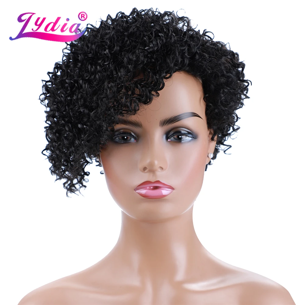 Lydia Synthetic Wigs For Women Short Curly Kanekalon Heat Resistant Daily Party One-Side Part Long Bang Daily Cosplay All Color