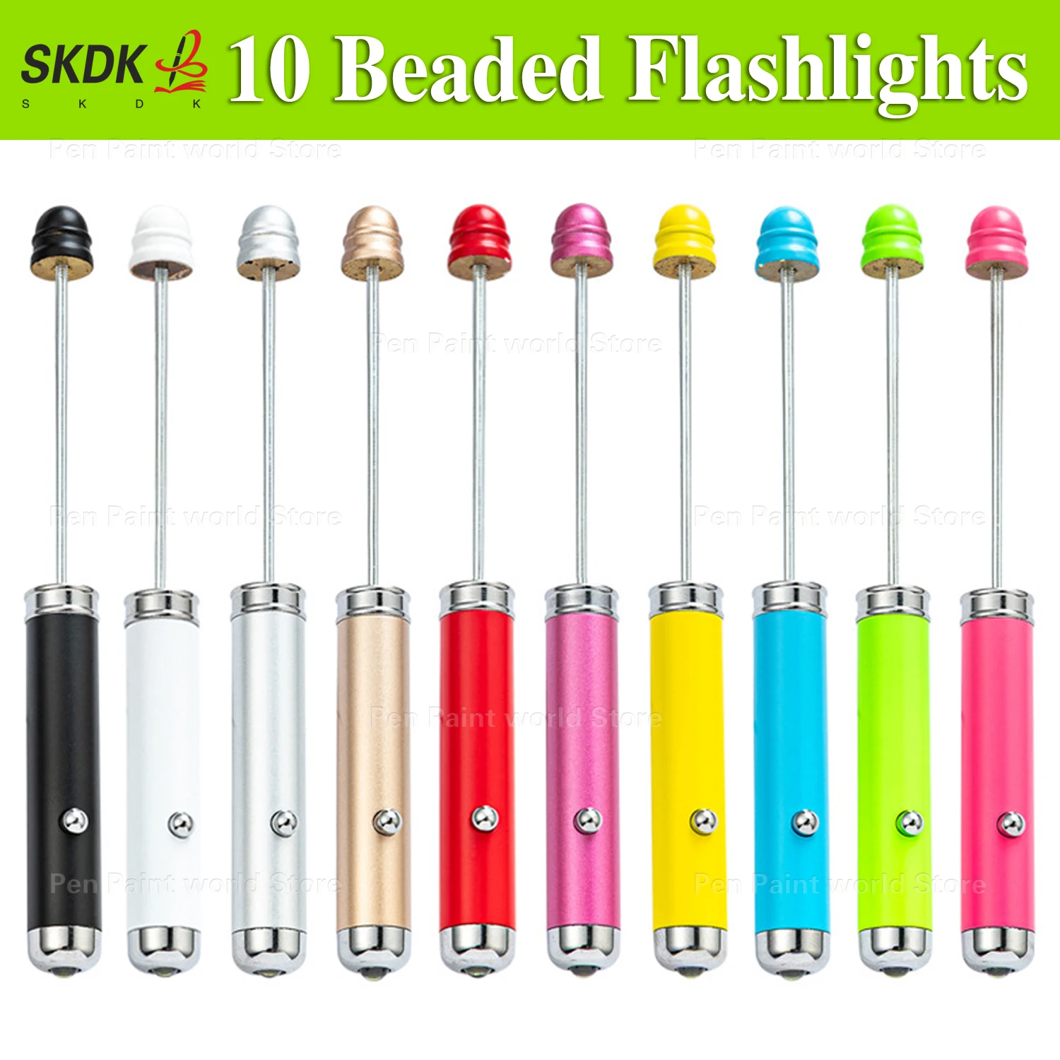 10Pcs LED Shaped Pen with Beads  - Handcrafted Flashlight & Stylish Accessory