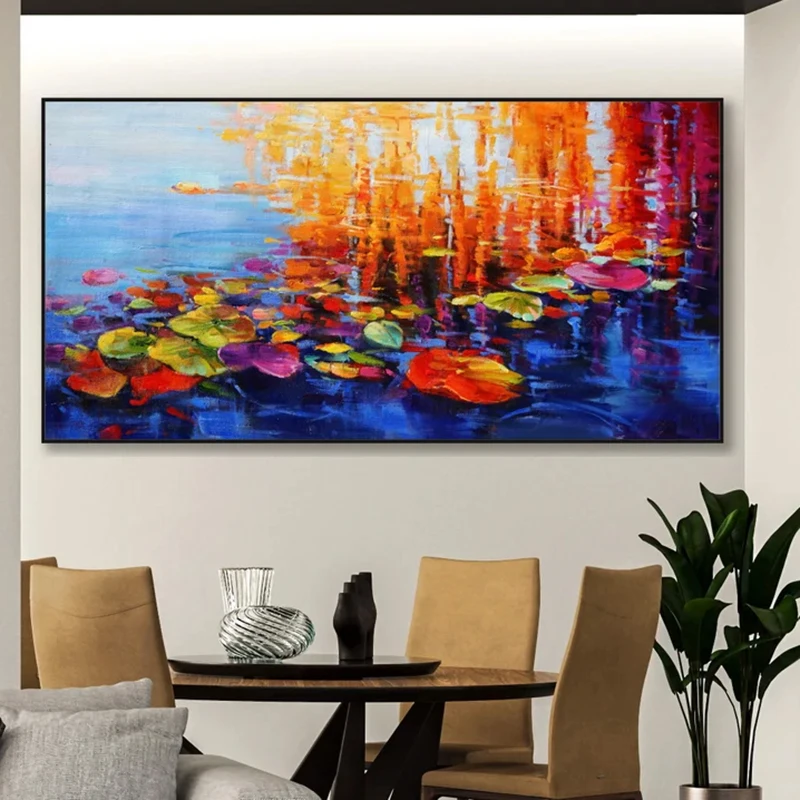 

Handmade Oil Painting Canvas Wall Art Decoration Modern Water Lily Summer Landscape for Home Decor Frameless Unstretched Picture