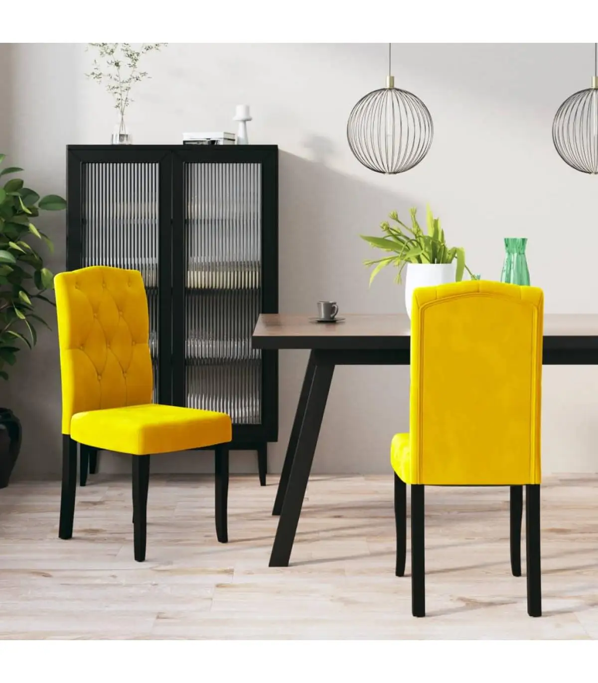 Dining chairs dining chairs 2 units yellow velvet