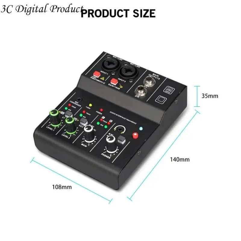 Mixer 2-Way Mixer Compact Sound Card Console 48V Daya untuk Performa Rekaman Studios Home Q84a