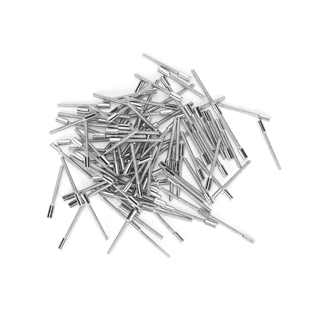 100개 풀 세트 0.9mm 직경 와인딩 스템 실버 색상 강철 재질 교체 부품 수리 도구 키트 무브먼트 교체용