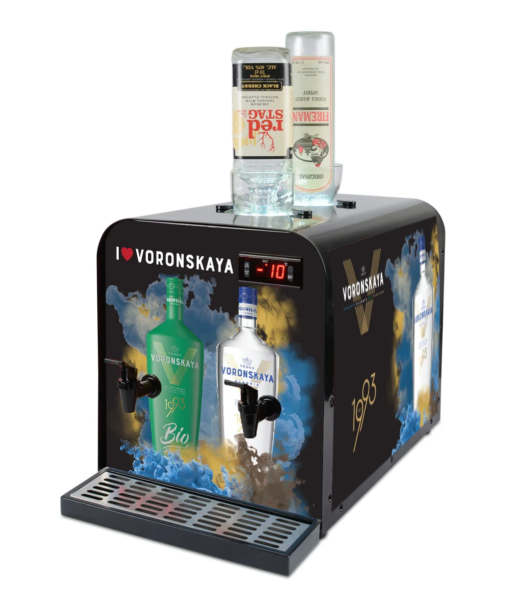 2025 gran oferta Hotel refrigerado Magic Mini Auto 2 botellas 2 grifos Tequila licor frío enfriador Bar dispensador de bebidas máquina de grifo