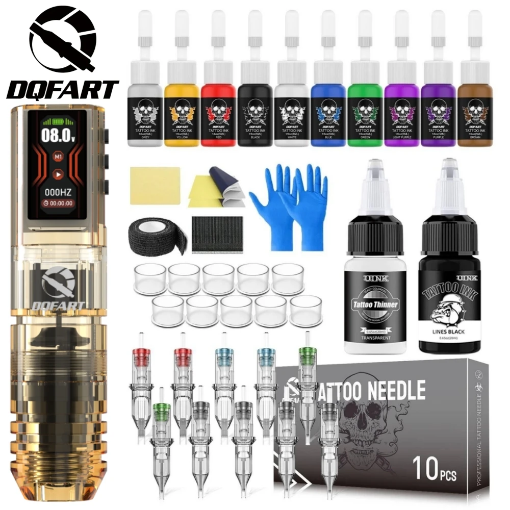 DQFART P2 Set Electric Wireless Tattoo Machine Led Digltal Display 12V 10000rpm 154g Body Art Creative Designs Accessories