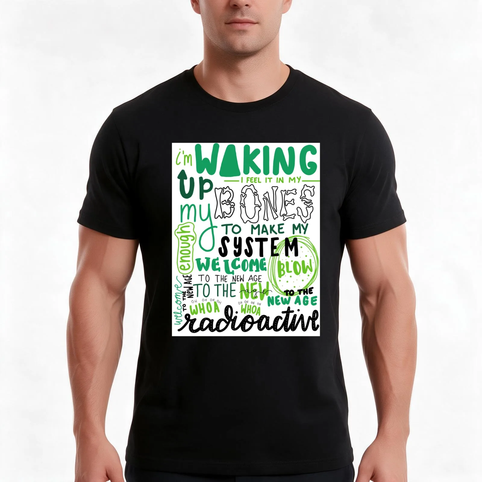 Radioactive Lyric Art T-Shirt, Summer Casual Cotton Tee, Oversized Streetwear Tops, Vintage Graphic Print, Unisex Men Women