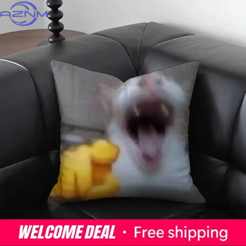 Funny Cat M-Meme Pillow Cover Emoji Print Cushion Case Abstract Design Home Decor for Living Room Sofa Bedroom 1PC