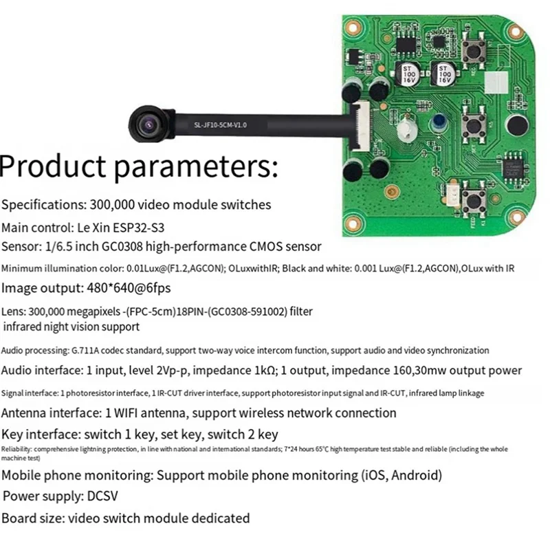 SUNRI-300,000 Video Module Switch Door Monitoring Remote Switch Two-Way Wireless Remote Control Camera Module Durable Easy To Us
