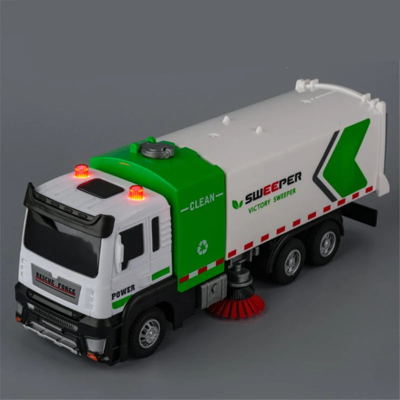 1/32 City Environmental Sanitation Sweeper Truck Car Model Metal Toy Garbage Cleaning Vehicles Model Sound and Light Kids Gifts