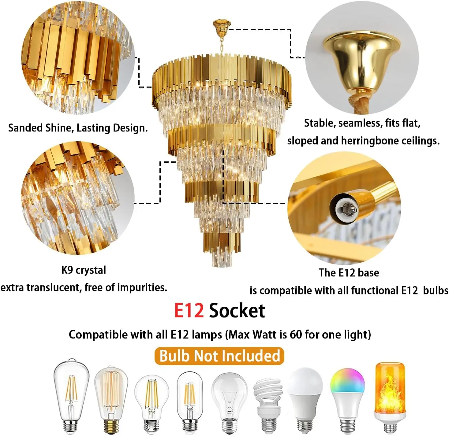 Luxury Gold Black Crystal Hanging Chandelier Living Room Restaurant Hotel Mall Loft High Ceiling Foyer Large stair Decor lamp